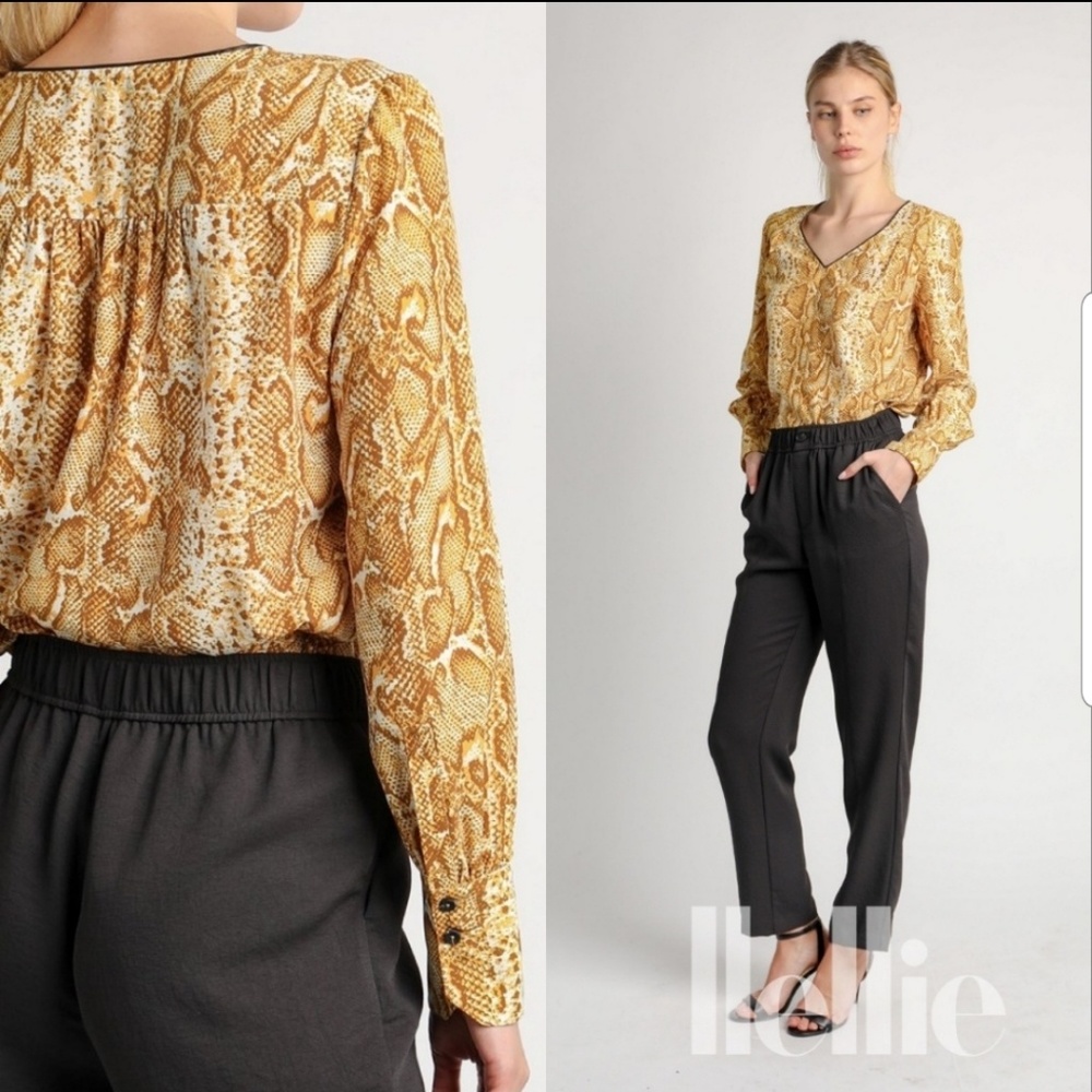 ANTHROPOLOGIE TOP SNAKE ANIMAL PRINT V-NECK BLOUSE - Picture 2 of 6